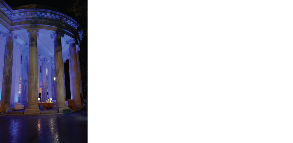 Uplighting on event venue's majestic columns.